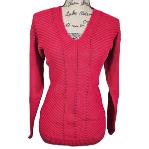Chaps Women's V-Neck Sweater in Bold Pink